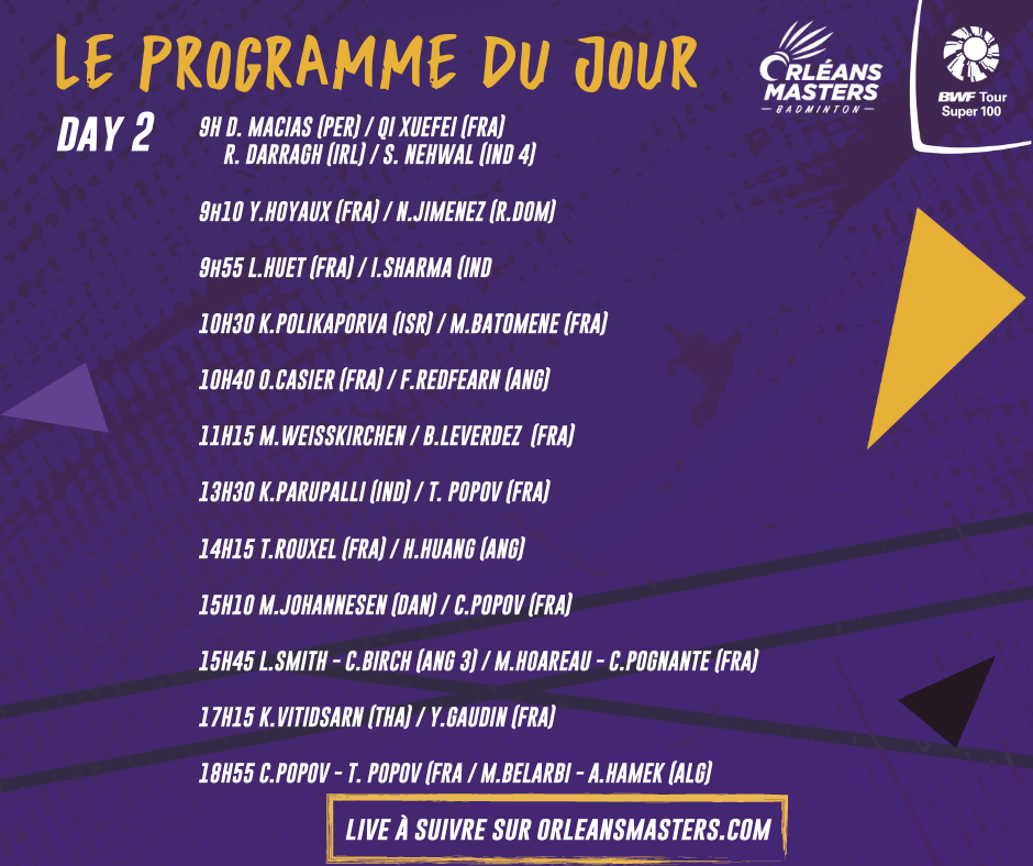 Orleans Masters 2021 Day 2 : The schedule of french players | Orléans Masters Badminton 2021