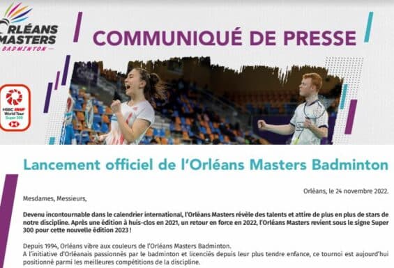 Communiqué de presse de l’Orléans Masters 2023